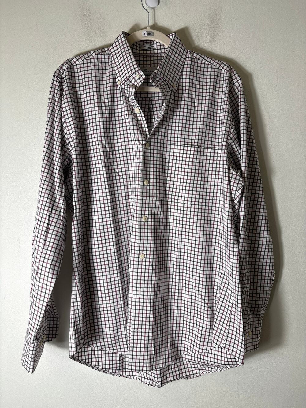 Men's Peter Millar Crimson and Black Checked Long Sleeve Button Down Shirt Sz M